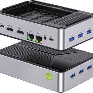 GMKtec Mini PC NAS, G9 Intel N150 Dual Boot Win Linux Desktop Computer 12GB DDR5 64GB EMMC + 1TB M.2 SSD, 4*M.2 NVMe Slots, Dual NIC 2.5GbE, USB-C/USB 3.2 10Gbps, Network Attached Storage